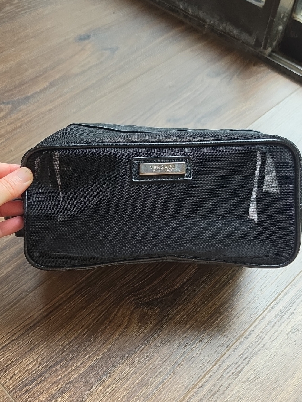 Versace Jeans Collection Black Mesh-Front Toiletry Pouch